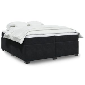 Pat box spring cu saltea, negru, 200×200 cm, catifea