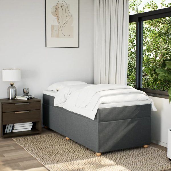 Pat box spring cu saltea, gri închis, 90×190 cm, textil