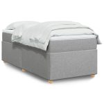 Pat box spring cu saltea, gri deschis, 90×200 cm, textil