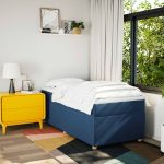 Pat box spring cu saltea, albastru, 90×200 cm, textil