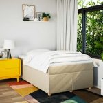 Pat continental cu saltea, crem, 120×190 cm, textil