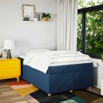 Pat box spring cu saltea, albastru, 120×200 cm, textil