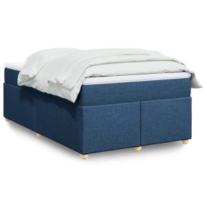 Pat box spring cu saltea, albastru, 120×200 cm, textil