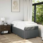 Pat box spring cu saltea, gri închis, 90×190 cm, textil