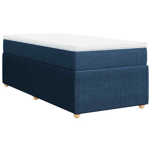 Pat box spring cu saltea, albastru, 90×190 cm, textil