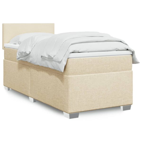 Pat box spring cu saltea, crem, 80×200 cm, textil