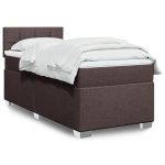 Pat box spring cu saltea, maro închis, 80×200 cm, textil