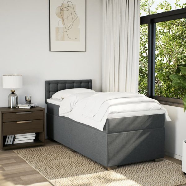 Pat box spring cu saltea, gri închis, 80×200 cm, textil
