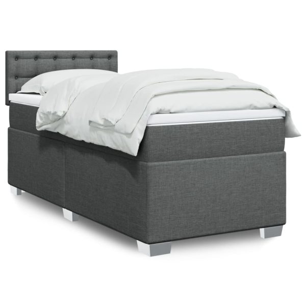 Pat box spring cu saltea, gri închis, 80×200 cm, textil