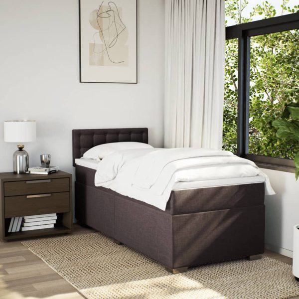 Pat box spring cu saltea, maro închis, 80×200 cm, textil