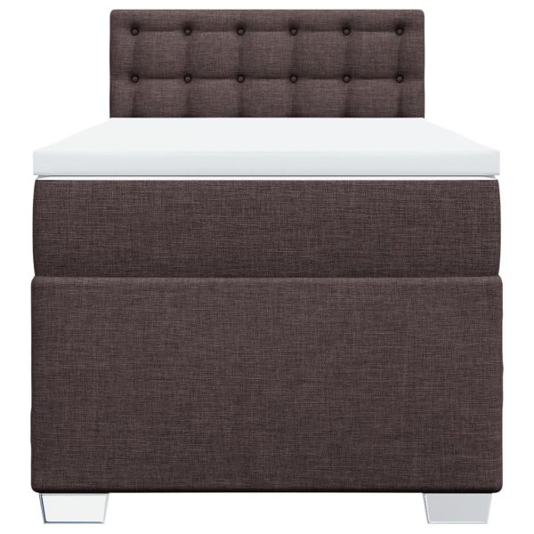 Pat box spring cu saltea, maro închis, 80×200 cm, textil