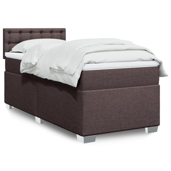 Pat box spring cu saltea, maro închis, 80×200 cm, textil