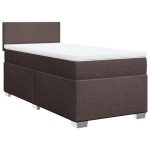 Pat box spring cu saltea, maro închis, 90×190 cm, textil