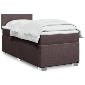 Pat box spring cu saltea, maro închis, 90×190 cm, textil