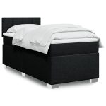 Pat box spring cu saltea, negru, 90×190 cm, textil