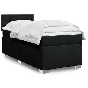 Pat box spring cu saltea, negru, 90×190 cm, textil