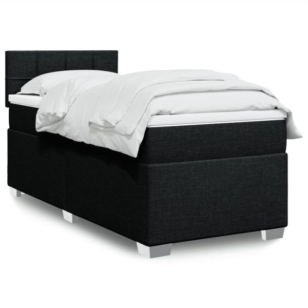 Pat box spring cu saltea, negru, 90×190 cm, textil