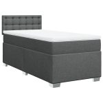 Pat box spring cu saltea, gri închis, 90×190 cm, textil