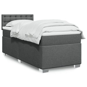 Pat box spring cu saltea, gri închis, 90×190 cm, textil