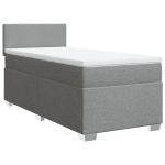 Pat box spring cu saltea, gri deschis, 90×200 cm, textil
