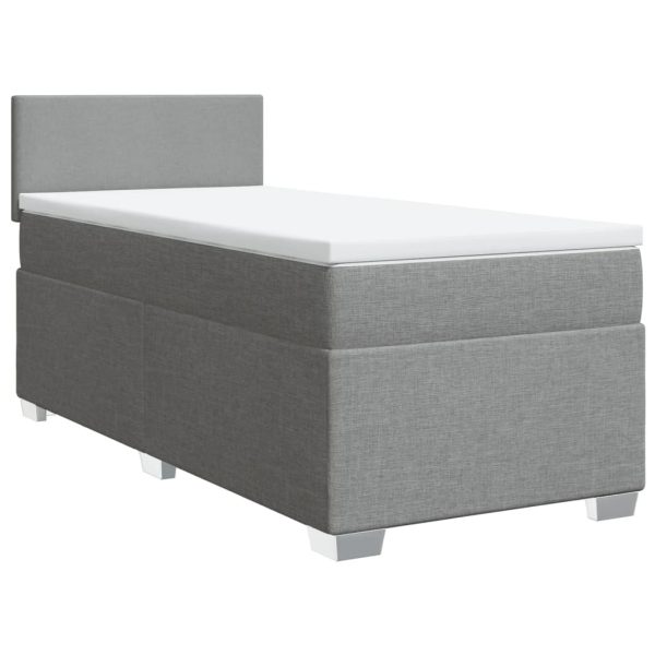 Pat box spring cu saltea, gri deschis, 90×200 cm, textil