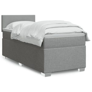 Pat box spring cu saltea, gri deschis, 90×200 cm, textil