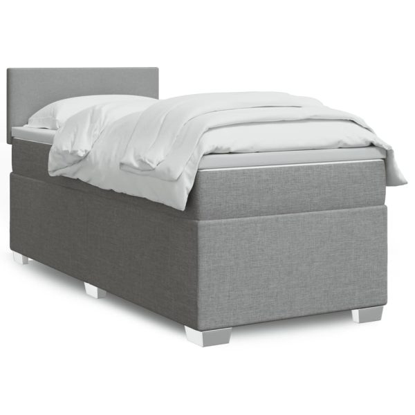 Pat box spring cu saltea, gri deschis, 90×200 cm, textil