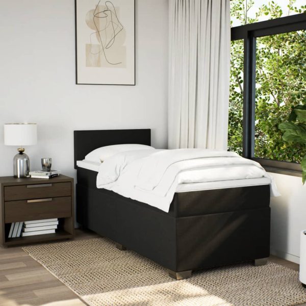 Pat box spring cu saltea, negru, 90×200 cm, textil