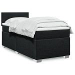 Pat box spring cu saltea, negru, 90×200 cm, textil