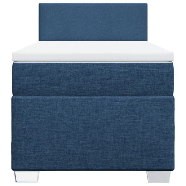 Pat box spring cu saltea, albastru, 90×200 cm, textil