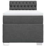 Pat box spring cu saltea, gri închis, 90×200 cm, textil