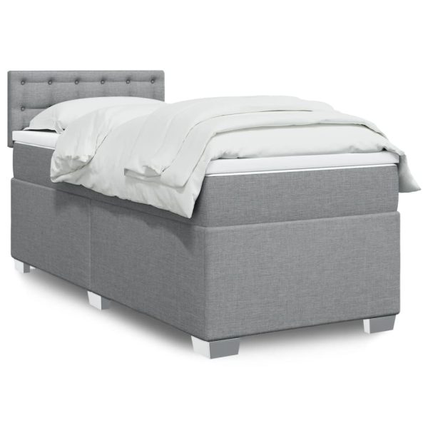 Pat box spring cu saltea, gri deschis, 90×200 cm, textil