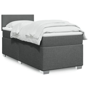 Pat box spring cu saltea, gri închis, 100×200 cm, textil
