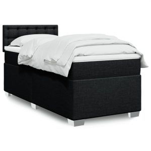 Pat box spring cu saltea, negru, 100×200 cm, textil