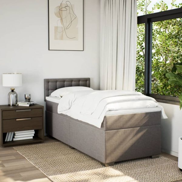 Pat box spring cu saltea, gri taupe, 100×200 cm, textil