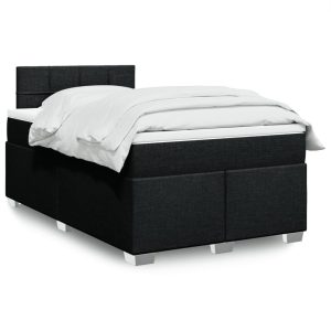 Pat box spring cu saltea, negru, 120×190 cm, catifea