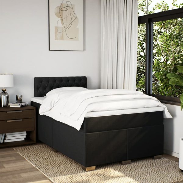 Pat box spring cu saltea, negru, 120×190 cm, catifea