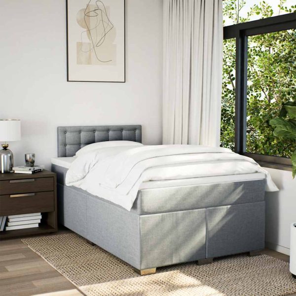 Pat box spring cu saltea, gri deschis, 120×190 cm, textil