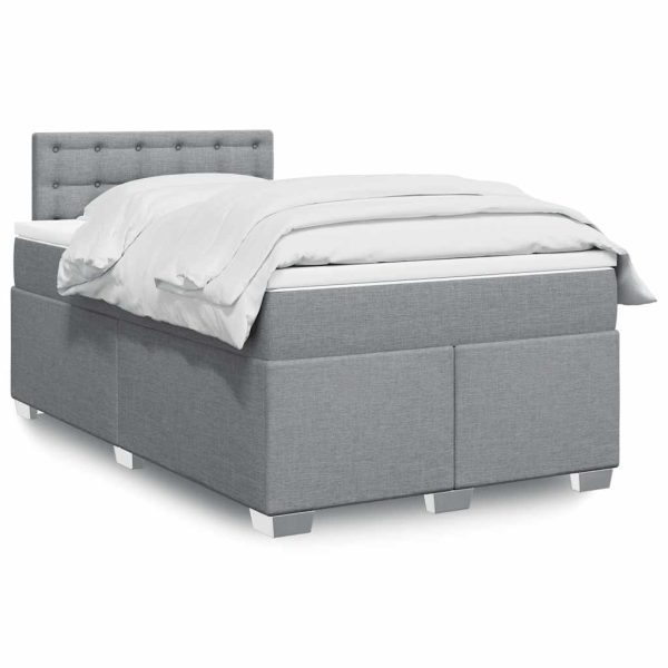 Pat box spring cu saltea, gri deschis, 120×190 cm, textil
