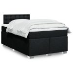 Pat box spring cu saltea, negru, 120×190 cm, catifea