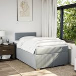 Pat continental cu saltea, gri deschis, 120×200 cm, textil