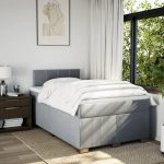 Pat continental cu saltea, gri deschis, 120×200 cm, textil