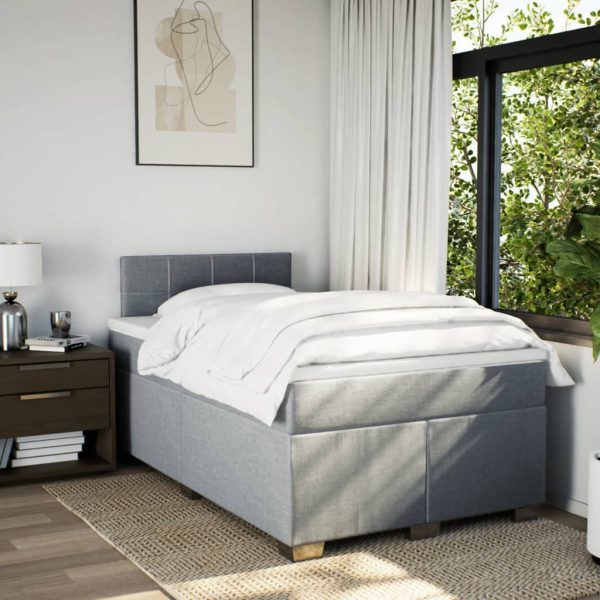 Pat continental cu saltea, gri deschis, 120×200 cm, textil