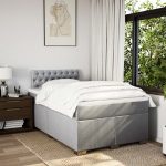 Pat continental cu saltea, gri deschis, 120×200 cm, textil