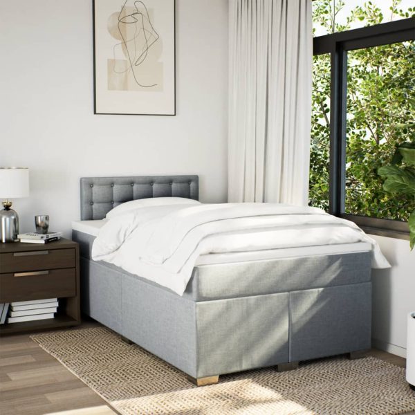 Pat continental cu saltea, gri deschis, 120×200 cm, textil