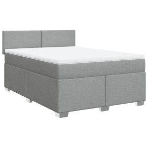 Pat box spring cu saltea, gri deschis, 140×190 cm, textil