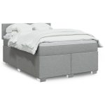 Pat box spring cu saltea, gri deschis, 140×190 cm, textil