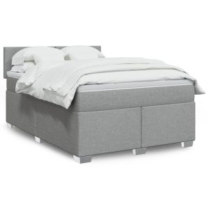 Pat box spring cu saltea, gri deschis, 140×190 cm, textil