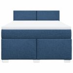 Pat continental cu saltea, albastru, 140x200cm, material textil
