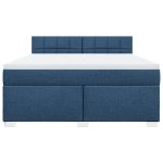Pat box spring cu saltea, albastru, 180×200 cm, material textil